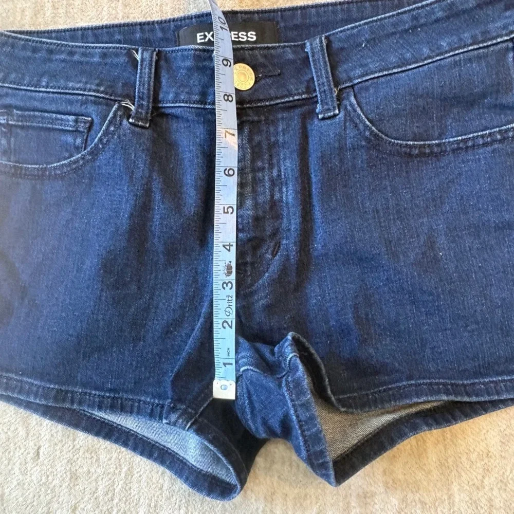 Express Denim Shorts Womens 6 Blue Rainbow Stripe Relaxed Low Rise Shortie Indie